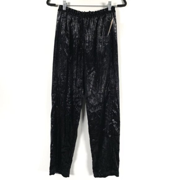 NWT XIRENA Black Shine Pull on Pants Declan Shimmer Velvet Elastic Waist SMALL